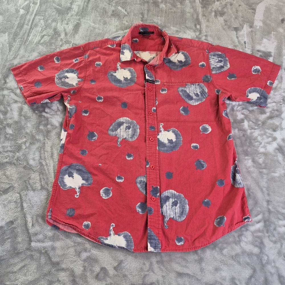 Marithe + Francois Girbaud Mens M Red Cotton Apple Print Short Sleeve Shirt